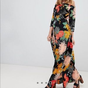 Off the shoulder petite floral maxi dress US0